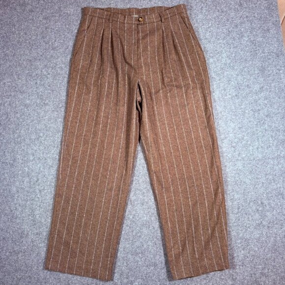 Rouje Paris Womens Straight Wide Leg Wool Trouser Pant Brown Stripe Sz 44 US 12 - Picture 1 of 12